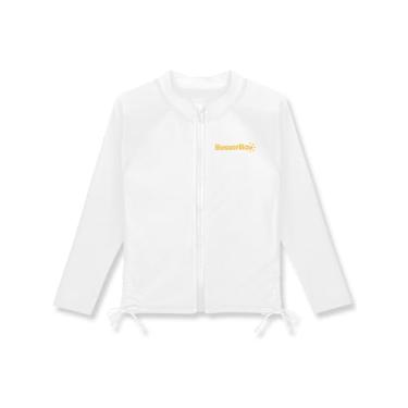 Imagem de BesserBay Camiseta de natação com cordão ajustável com zíper FPS 50+ para meninas de 4 a 14 anos, Branco e laranja, 8 Years