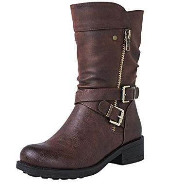 Imagem de GLOBALWIN Botas femininas de outono fashion para motociclistas, cano médio, salto baixo, 18yy05 marrom, 36