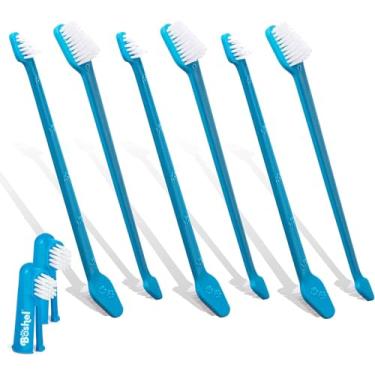 Imagem de Boshel Kit de 8 escovas de dentes para cães – 6 escovas de dentes de cabeça dupla + 2 escovas de dedo para cães – Escova de dentes de nylon macio para cães, melhor kit de escovação de dentes para