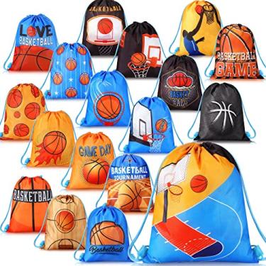 Imagem de 18 peças de lembrancinha de festa de basquete esportes com cordão sacolas de presente de viagem basquete bolsas de presente de academia de basquete para crianças (12 x 14 polegadas)