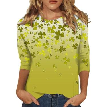 Imagem de Camisetas femininas do Dia de São Patrício Shamrock Lucky camisetas túnica verde camisetas básicas de verão, Amarelo, XXG
