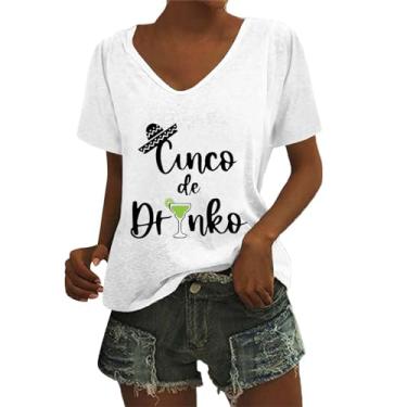 Imagem de Camisetas femininas de Mayo com estampas modernas, camisetas de manga curta, festas de verão mexicanas, Branco-A, G