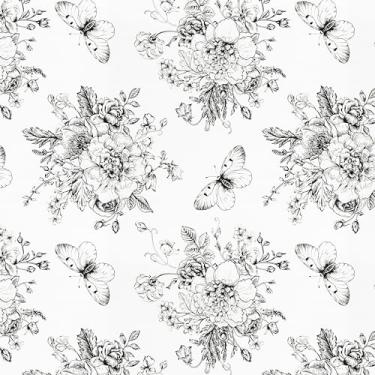 Imagem de Forro de prateleira autoadesivo de 48 cm x 48 cm para cozinha, quarto, armários, cômodas, gavetas, forro, floral e borboleta, impermeável, rolos de vinil