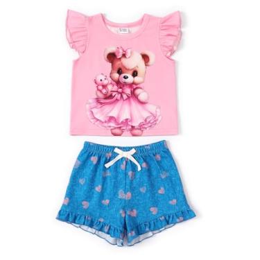 Imagem de PATPAT Conjunto de shorts de verão para bebês meninas, camiseta com estampa de animais de 3 a 24 meses, Teddy rosa, 3-6 Meses