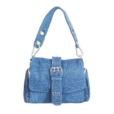 Imagem de NIGEDU Bolsa de ombro feminina fashion jeans transversal bolsa mensageiro feminina, Azul escuro, Medium