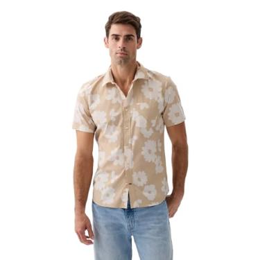 Imagem de GAP Camisa masculina de manga curta de popelina elástica com caimento justo, Marrom floral Wph, GG