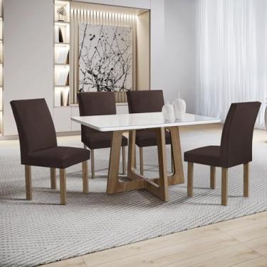 Imagem de Conjunto Mesa Arizona 120cm com 4 Cadeiras Canela Tampo Smart Plus com Vidro Chocolate/Off White/Marrom