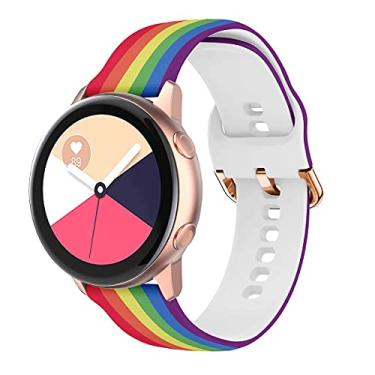 Imagem de Pulseira Minggo compatível com relógio Samsung Galaxy Active/Active2 40 mm/44 mm, pulseira de silicone esportiva de substituição compatível com relógio Galaxy 42 mm/Gear S2 Classic/Gear Sport Smart Watch, One Size, Rainbow