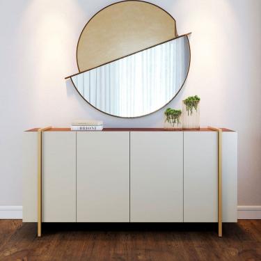 Imagem de Balcão Buffet Copacabana 4 Portas 2 Prateleiras Off White/Nogueira/Dourado - Colibri