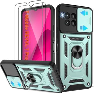 Imagem de ATUMP Capa T-Mobile REVVL 7 Pro 5G com protetor de tela HD (2 peças) resistente, à prova de choque com rotação de 360° com suporte de metal [grau militar], capa protetora para Revvl 7 Pro 5G, verde
