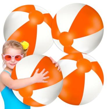 Imagem de Whaline 3 bolas de praia infláveis de 50,8 cm, bolas redondas de PVC, brinquedos fofos para o verão, tema tropical havaiano, decoração de festa na praia, acessório de jogo de areia (laranja e branco)