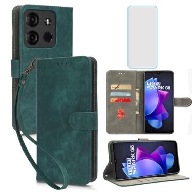Imagem de IUQXU Capa carteira para celular Tecno Spark Go 2023 com protetor de tela [bloqueio RFID] capa de celular feminina e masculina X6515 BF7 para Tecno Pop7 Pop 7 Pro/Infinix Smart 7 Verde