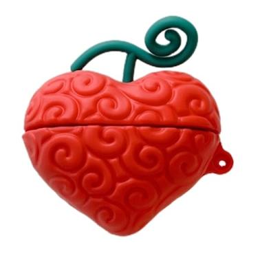 Imagem de AOLABOKY Capa de silicone para Samsung Galaxy Buds 2 Pro/Live/Pro/2/FE (2023), desenho fofo kawaii, fruta do diabo, capa de silicone com gancho (coração do amor)