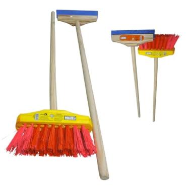 Imagem de Kit Infantil Vassoura E Rodo Colorido De Madeira 60cm