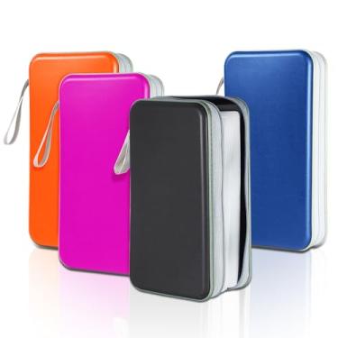 Imagem de YILAG Pacote com 4 capas de CD/DVD, capa de plástico para DVD com capacidade para 100 unidades, caderno, organizador de armazenamento portátil para carro, casa, escritório, viagens (4 cores)