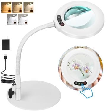 Imagem de IVMAIE Lupa de 10 x com luz e flexível, lupa iluminada em pescoço de ganso com suporte, 5 modos de cores, lâmpada de mesa LED regulável, mãos livres, para artesanato, pintura, costura, joias, leitura,