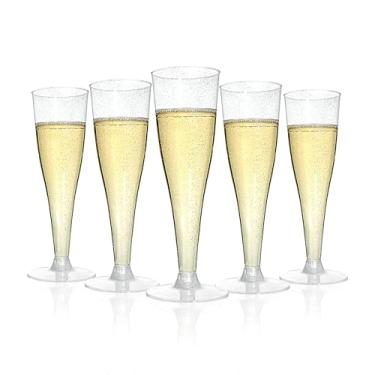 Imagem de Bestluck Pacote com 100 taças de champanhe de plástico, taças de champanhe de plástico com glitter prateado de 127 g, taças de champanhe descartáveis para festas, bar Mimosa, casamento