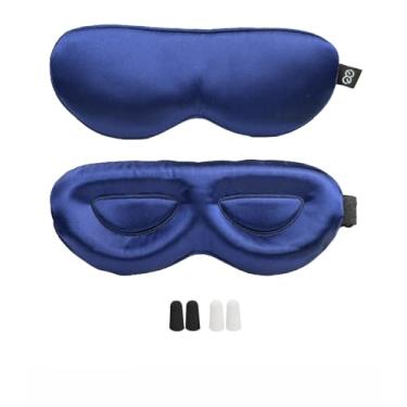 Imagem de PROMEED Máscara para dormir 23 Momme Mulberry Silk – Ultramacia, sem pressão, contornada 3D, máscara para os olhos, máscara de dormir blackout ajustável para mulheres e homens (azul marinho)