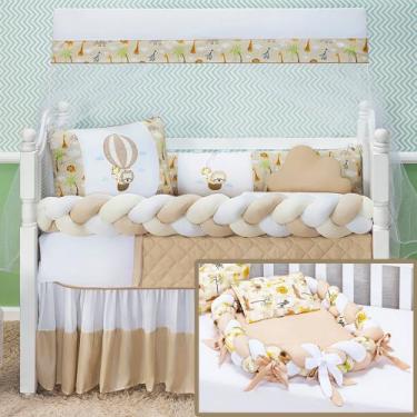 Imagem de Kit Berço Trança Safari Balão Leão Animais Girafa Verde + Ninho reduto