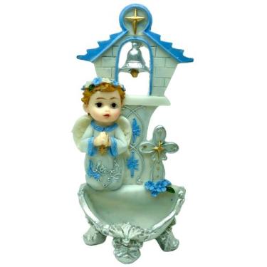 Imagem de Porta Água Benta Parede Anjo Da Guarda Em Resina - AY, Azul