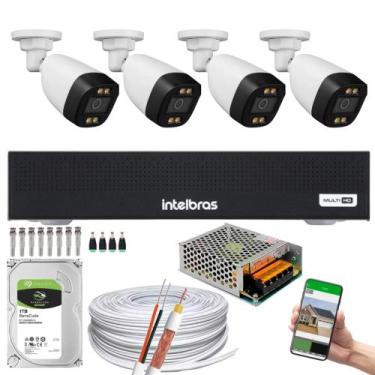 Imagem de Kit 4 Câmeras Segurança Imagem Colorida a Noite 1080p Full Hd 2.8mm Dv