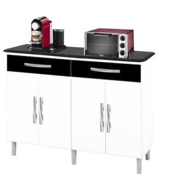 Imagem de BALCÃO BUFFET MAD. ALTO 4 PORTAS + 2 GAVETAS MODERNO COR BRANCO BRILHO