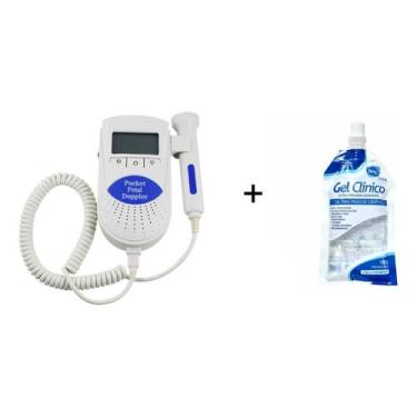 Imagem de Kit Doppler Sonar Fetal Monitor Sons Batimento Cardíaco Bebê + Gel Clí