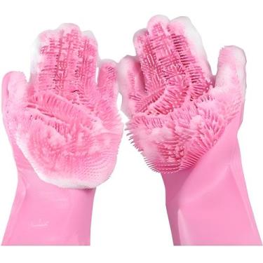 Imagem de Par Luva Lavar Louça Escova Esponja Magica Silicone Limpeza - ZEM