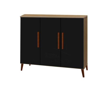 Imagem de Buffet aparador Colombia 3 portas balcão retrô fechado cor Preto fosco