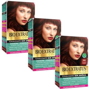 Imagem de Kit 3 Tonalizante Bio Extratus 466 Castanho Médio Vermelho Intenso Tec