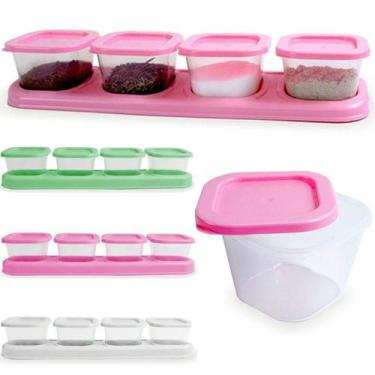 Imagem de Porta condimento de plastico quadrado kit com 4 pecas + suporte colors