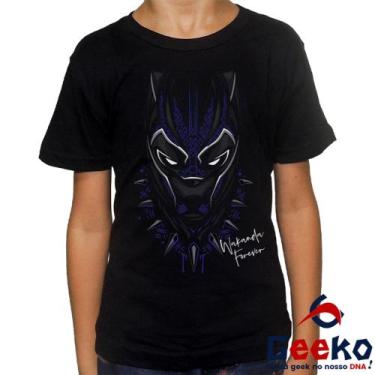 Imagem de Camiseta Infantil Pantera Negra 100% Algodão Black Panther Wakanda For