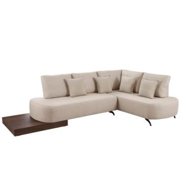 Imagem de Sofá de Canto Nori Curva LE 2,61M em Linho Com Base em madeira - Bloss