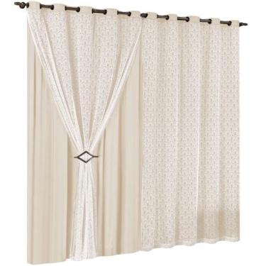 Imagem de Cortina Valência 3 Metros Renda E Malha Gel - CRIS ENXOVAIS, Palha