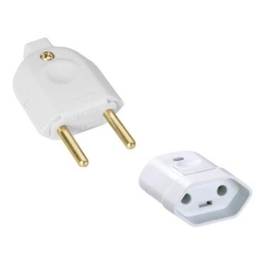 Imagem de Kit 4 Plugue Pino Macho + Plugue Fêmea 2p 10a Tramontina, Branco