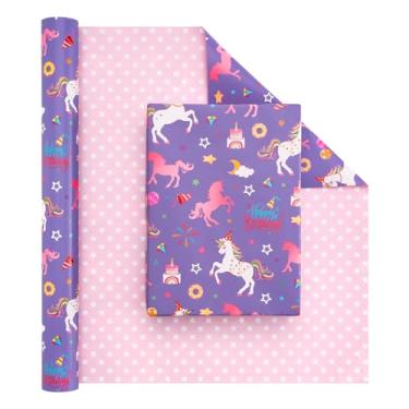 Imagem de WERNNSAI Rolo de papel de embrulho de princesa unicórnio - 1 rolo de 43 cm x 10 m, rolo de papel de embrulho para presente de aniversário de unicórnio para meninas, tema de princesa, lembrancinha de