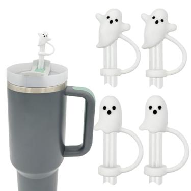 Imagem de Tampa de canudo LUOLAO de fantasma fofo compatível com copo Stanley 890 ml 1200 ml, 4 peças de tampa de canudo reutilizável de silicone, incluindo 2 estilos, acessórios engraçados para copos perfeitos