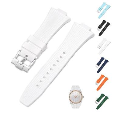 Imagem de Pulseira de borracha de 12 mm para Tissot PRX Powermatic 80 40 mm, pulseiras de relógio de substituição com fivela para Tissot PRX Series - Várias cores (branco)
