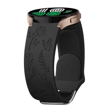 Imagem de AK Pulseira com gravação floral para Samsung Galaxy Watch 6 de 40 mm e 44 mm/Galaxy Watch 6 Classic de 43 mm e 47 mm, de silicone macio de 20 mm, pulseira de substituição ajustável para Galaxy Watch 6
