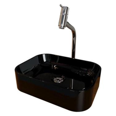 Imagem de Cuba Pia Banheiro Oxford Torneira DL08 Valvula Abs Preto Brilho - Loja