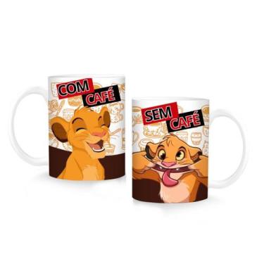 Imagem de caneca branca personalizada rei leão Simba com cafe sem cafe 325ml por