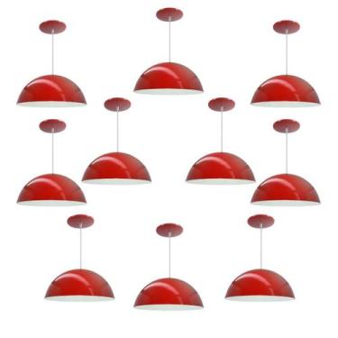 Imagem de Kit 10 Luminária Pendente Meia Lua 40cm Interior Branco Brilho Fiação 