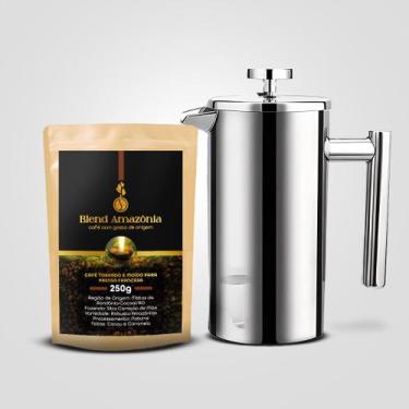 Imagem de Combo Prensa Francesa em Aço 800 Ml Louvre + Café - ILC - Ilovecoffee