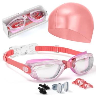 Imagem de Hurdilen Óculos de natação infantis, óculos de natação para crianças de 3 a 14 anos com touca de natação, clipe de nariz, ponte de nariz, tampões de ouvido