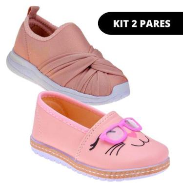 Imagem de Kit 2 Pares Sapatilha Tênis Infantil Sapatenis Feminino Menina Escolar