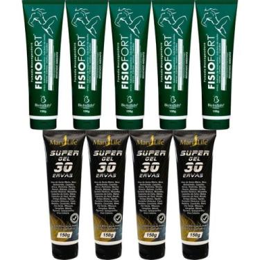 Imagem de Kit 5 Pomada Massageadora Fisiofort 150g + 4 Super Gel 30 Ervas 150g -