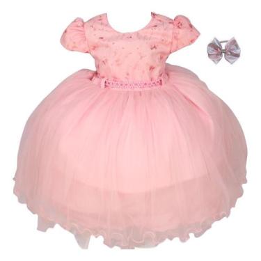 Imagem de Vestido Infantil De Festa Menina Borboletas Luxo Com Tiara - Pingo De 