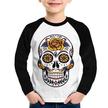Imagem de Camiseta Raglan Infantil Caveira Mexicana Manga Longa - Foca na Moda, 