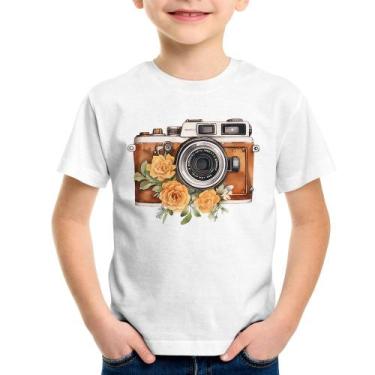 Imagem de Camiseta Infantil Máquina Fotográfica Vintage e Flores - Foca na Moda,