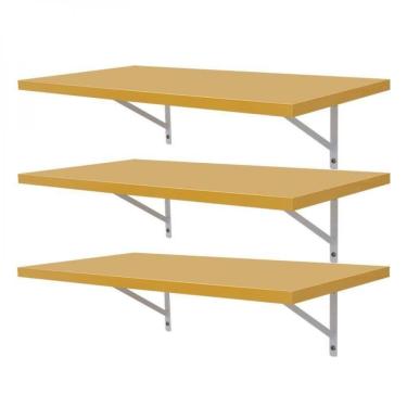 Imagem de Kit 3 Prateleiras 50 X 25cm Amarela Com Mão Francesa